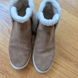 Tan Suede Fur-Lined Slip-On Shoes